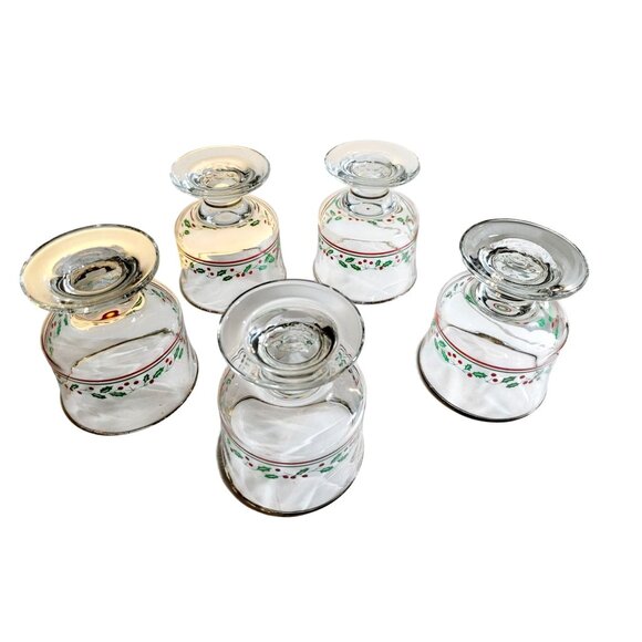 Five 1986 Desert Goblets by Libby for Arby's Holly Berry Pattern Christmas Cups - Picture 3 of 7